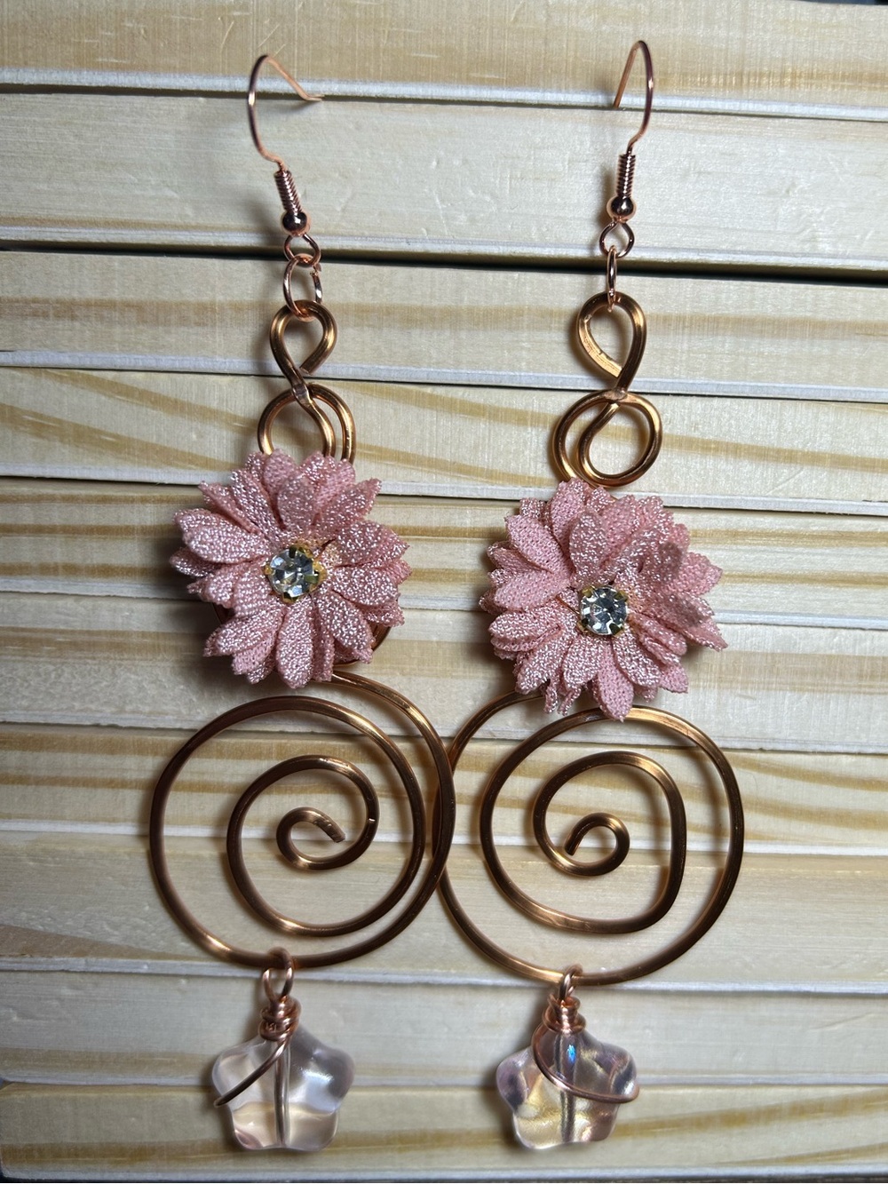 3/$25 Copper Spiral and Flower Drop Earrings